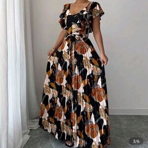 SHEIN Black Floral Maxi Dress with Ruffle Sleeves